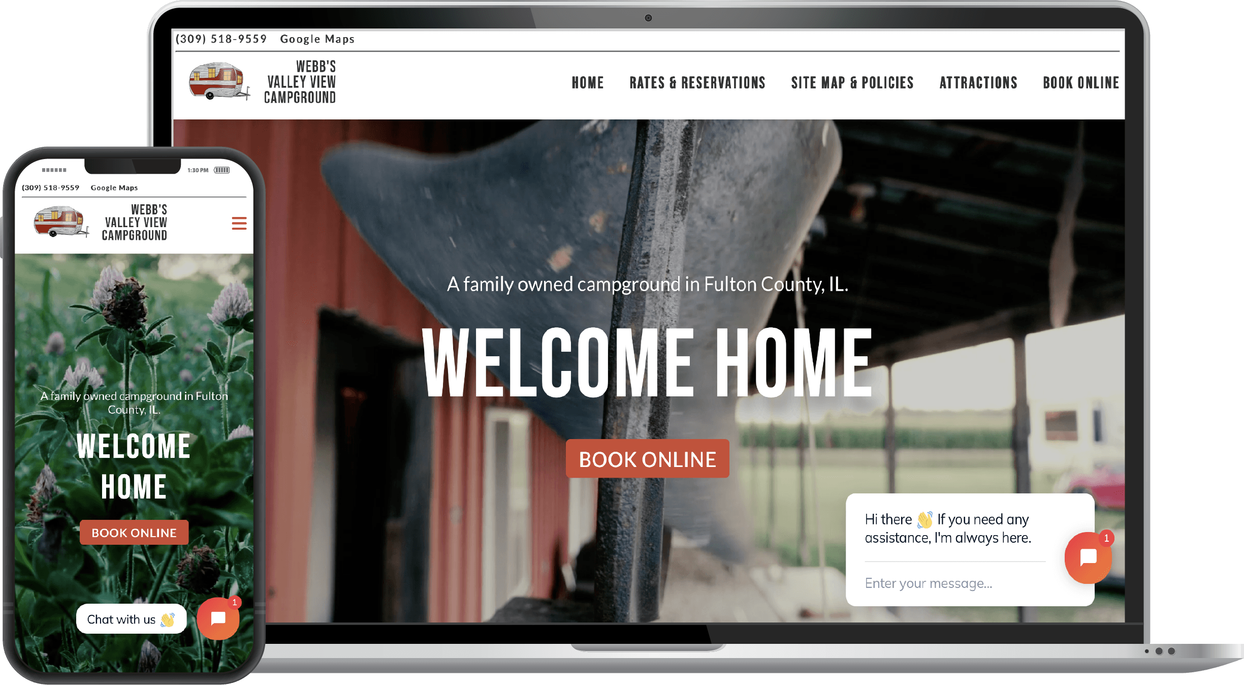 Webb's Valley View Campground website screen shot